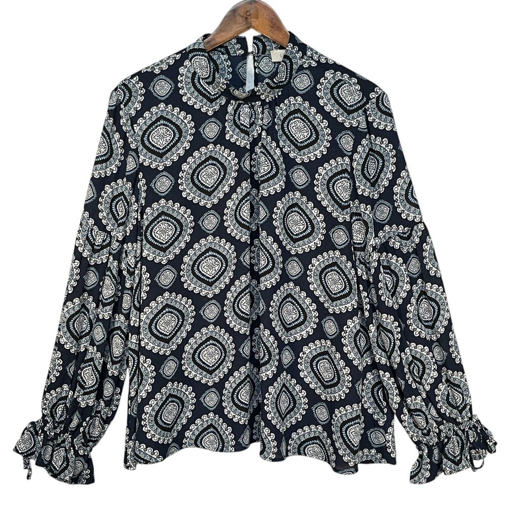 LOFT Outlet XL Blouse Top Paisley Print Mock Neck Long Sleeve Ruffle